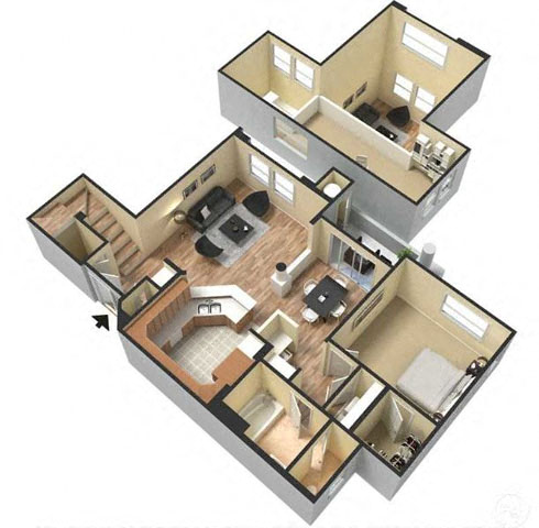 Floor plan for 1 bed, 1 bath, 1018 sqft